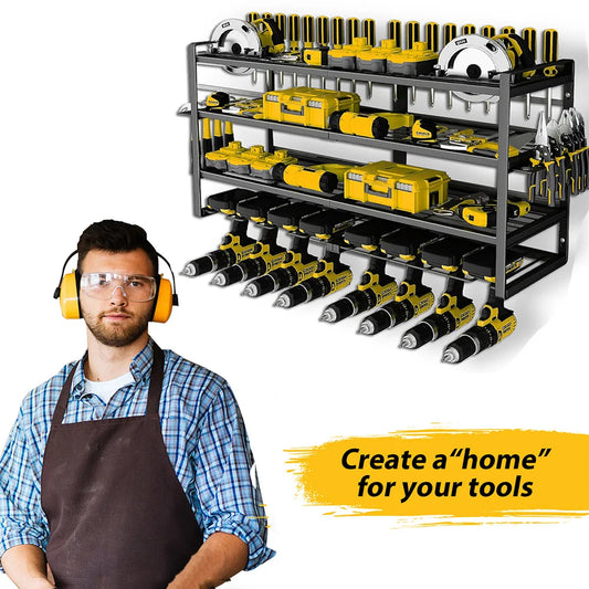 4 Tier Heavy Duty Metal Wall Mount Power Tool Organizer